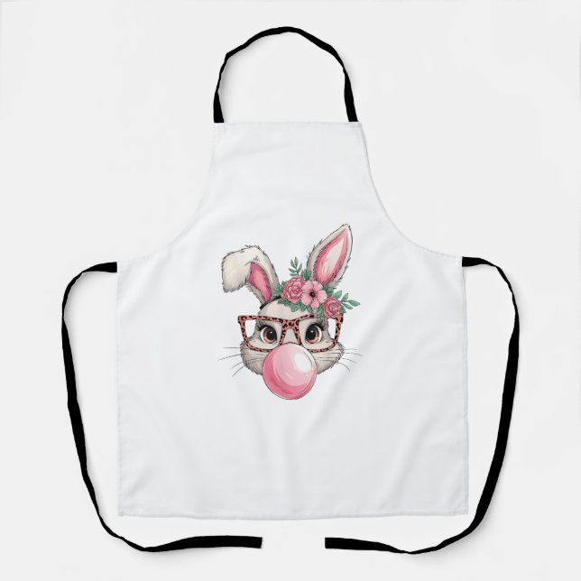 Rabbit Bunny Blowing Bubble Easter Day Cute Women  Apron (Front)