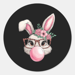 Rabbit Bunny Blowing Bubble Easter Day Cute Women Classic Round Sticker