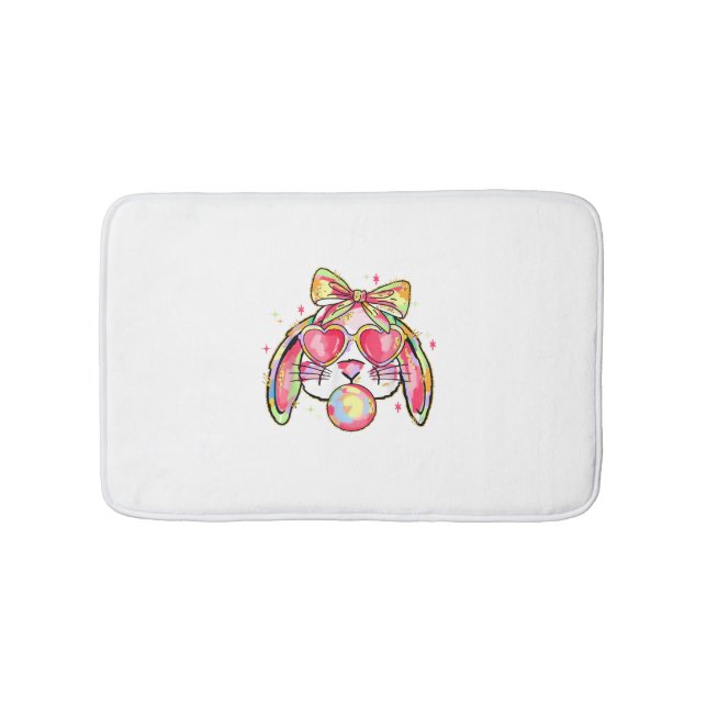 Rabbit Bunny Blowing Bubble Gum Easter Day Coquett Bath Mat (Front)
