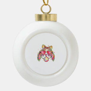 Rabbit Bunny Blowing Bubble Gum Easter Day Coquett Ceramic Ball Christmas Ornament