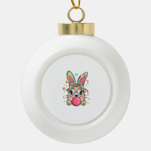 Rabbit Bunny Blowing Bubble Gum Easter Day Coquett Ceramic Ball Christmas Ornament