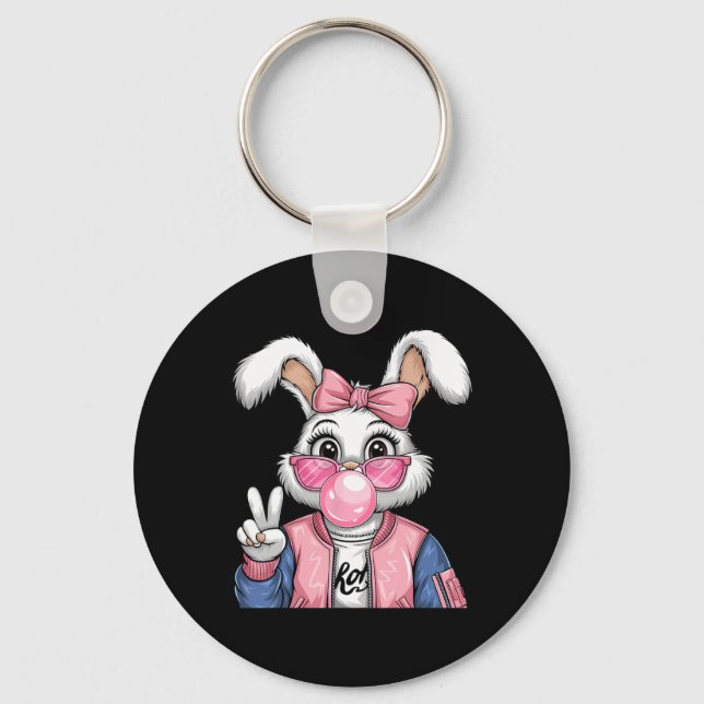 Rabbit Bunny Blowing Bubble Gum Easter Day Coquett Key Ring (Front)