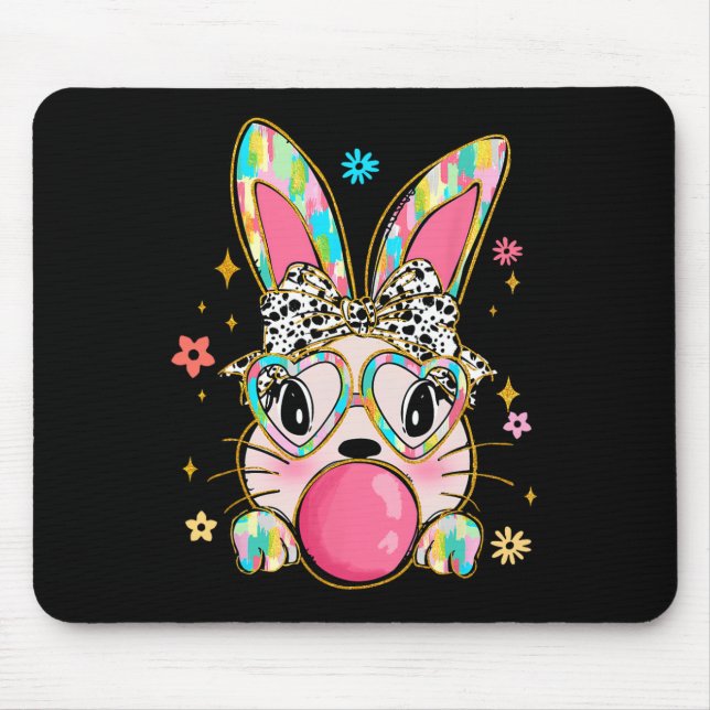 Rabbit Bunny Blowing Bubble Gum Easter Day Coquett Mouse Pad (Front)