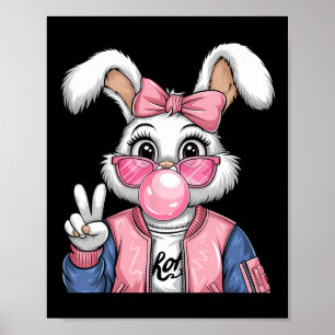Rabbit Bunny Blowing Bubble Gum Easter Day Coquett Poster