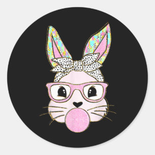 Rabbit Bunny Blowing Bubble Gum Easter Day Cute Classic Round Sticker