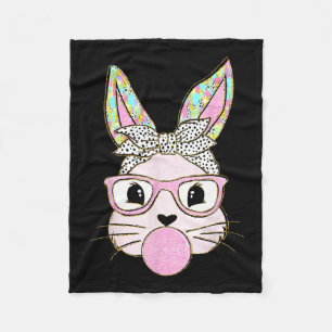 Rabbit Bunny Blowing Bubble Gum Easter Day Cute  Fleece Blanket