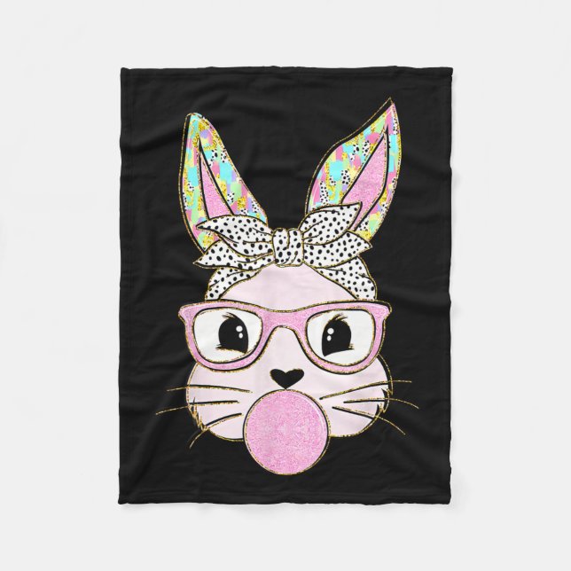 Rabbit Bunny Blowing Bubble Gum Easter Day Cute  Fleece Blanket (Front)