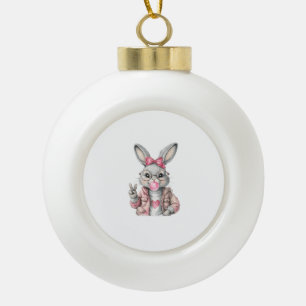 Rabbit Bunny Blowing Bubble Gum Easter Day Cute Gi Ceramic Ball Christmas Ornament