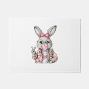 Rabbit Bunny Blowing Bubble Gum Easter Day Cute Gi Doormat