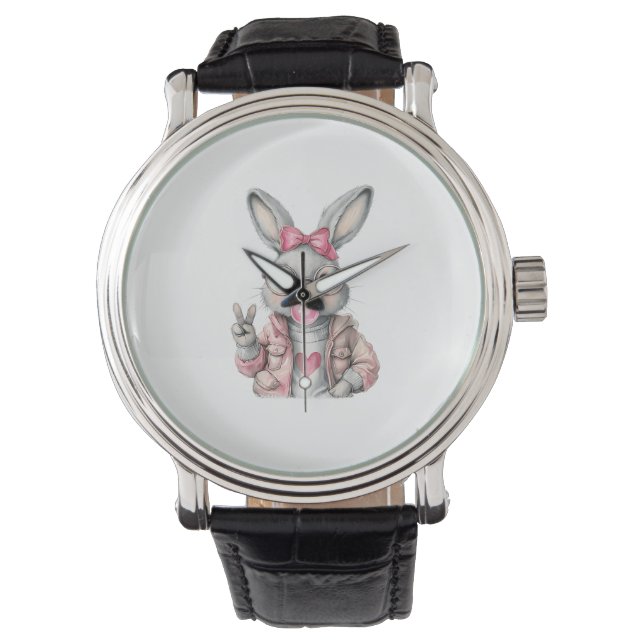 Rabbit Bunny Blowing Bubble Gum Easter Day Cute Gi Watch (Front)