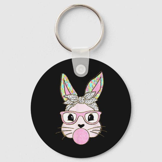 Rabbit Bunny Blowing Bubble Gum Easter Day Cute  Key Ring (Front)