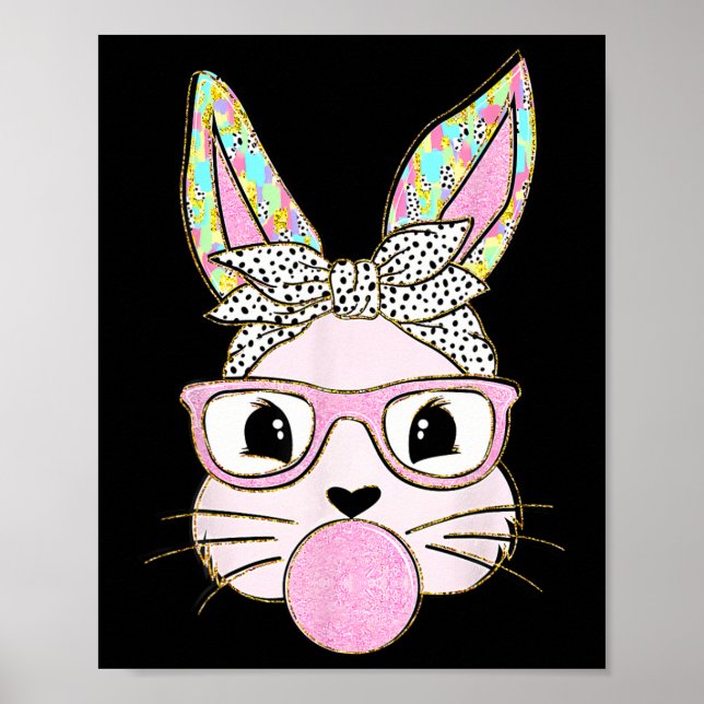 Rabbit Bunny Blowing Bubble Gum Easter Day Cute  Poster (Front)