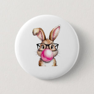 Rabbit Bunny Blowing Bubble Gum Easter Day Pink Wo 6 Cm Round Badge