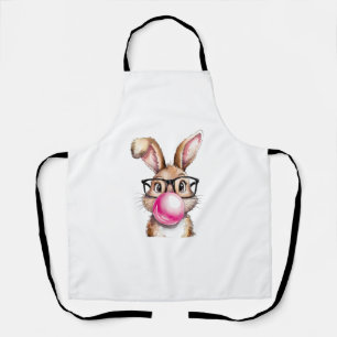 Rabbit Bunny Blowing Bubble Gum Easter Day Pink Wo Apron