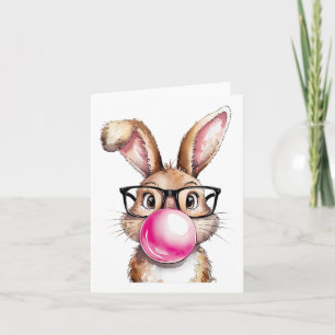 Rabbit Bunny Blowing Bubble Gum Easter Day Pink Wo Card