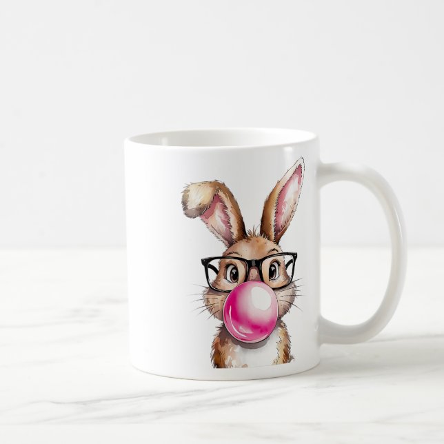 Rabbit Bunny Blowing Bubble Gum Easter Day Pink Wo Coffee Mug (Right)