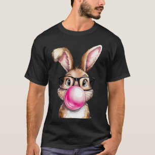 Rabbit Bunny Blowing Bubble Gum Easter Day Pink Wo T-Shirt