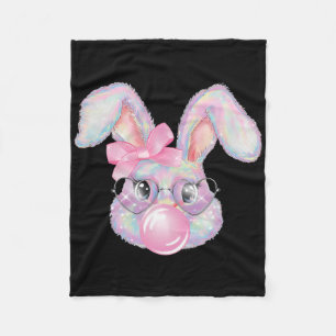 Rabbit Bunny Blowing Bubble Happy Easter Cute Bunn Fleece Blanket