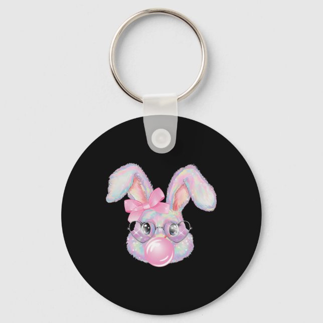 Rabbit Bunny Blowing Bubble Happy Easter Cute Bunn Key Ring (Front)