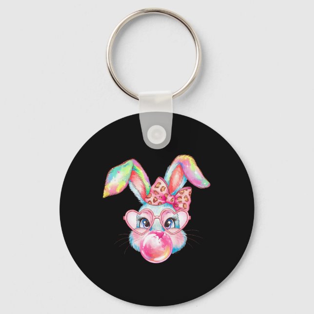 Rabbit Bunny Blowing Bubble Happy Easter Cute Bunn Key Ring (Front)