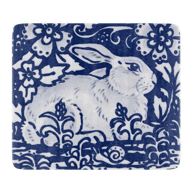 Rabbit Bunny Blue White Snail Woodland Dedham  Cutting Board (Front)