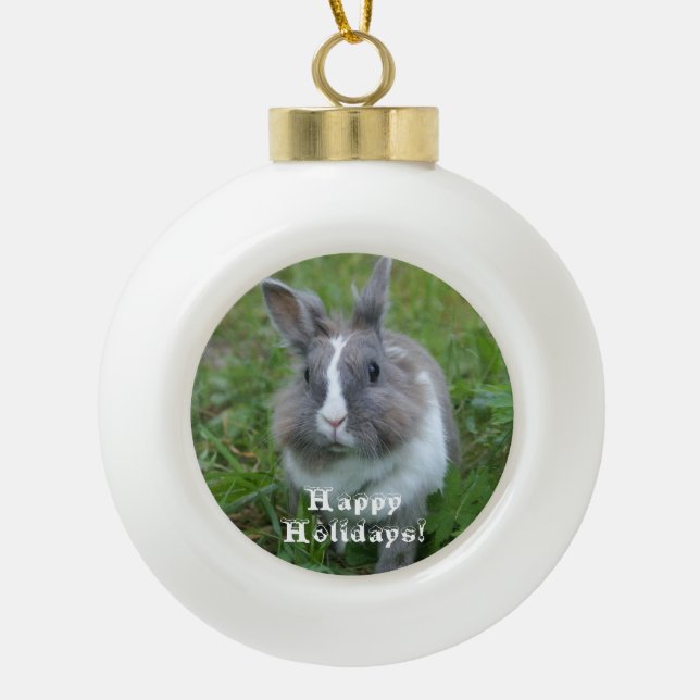 Rabbit bunny ceramic ball christmas ornament (Front)