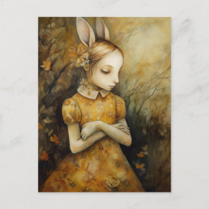 Rabbit Bunny Child in a Yellow Floral Dress Postcard