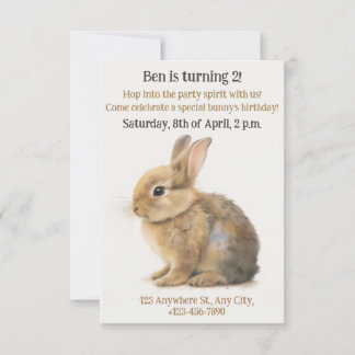 Rabbit, bunny, children birthday invitation