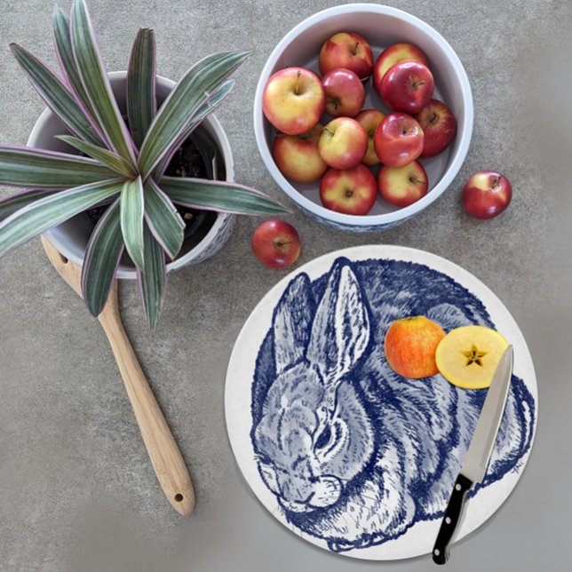Rabbit Bunny Cobalt Blue White Ink Sketch Art Cutting Board (Creator Uploaded)