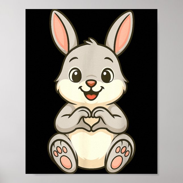 Rabbit Bunny Doing Heart With Hands Valentines Day Poster (Front)