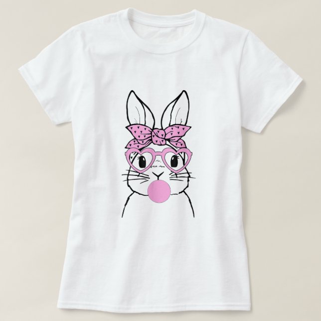 Rabbit Bunny Glasses Bandana Blowing Bubble Gum Ea T-Shirt (Design Front)
