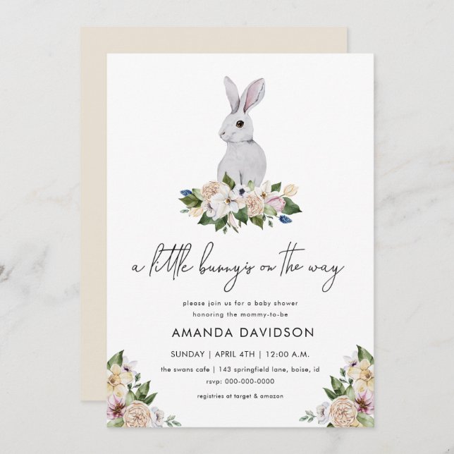Rabbit Bunny Greenery Gender Neutral Baby Shower Invitation (Front/Back)