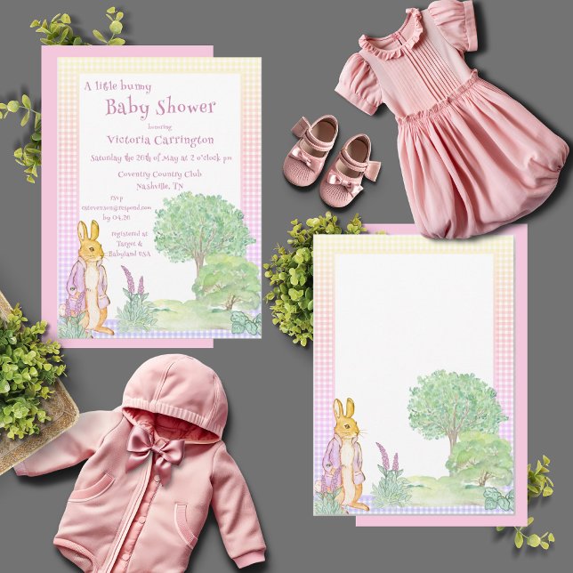 Rabbit Bunny Greenery Pink Baby Shower Invitation (Creator Uploaded)