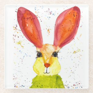 Rabbit Bunny Hare Floral Animal Wildlife Cute Glas Glass Coaster