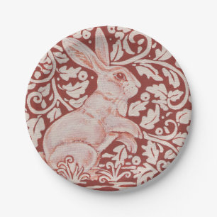 Rabbit Bunny Hare Rust Red Woodland Art Paper Plate