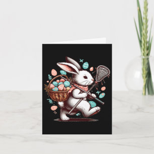 Rabbit bunny lacrosse player happy easter egg hunt card