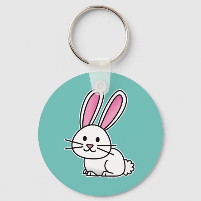 Rabbit bunny lucky white fluffy tail long ears key ring (Front)