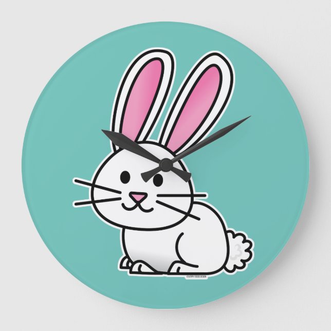 Rabbit bunny lucky white fluffy tail long ears large clock (Front)