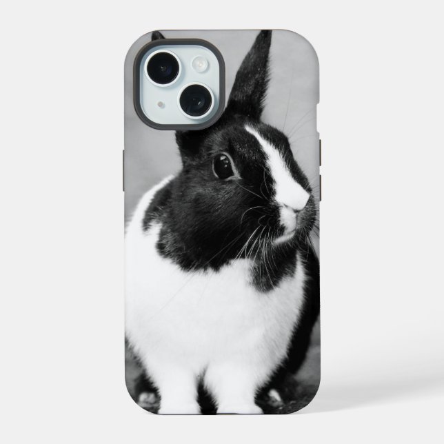 Rabbit Bunny Photo Black and White Personalizable iPhone 15 Case (Back)