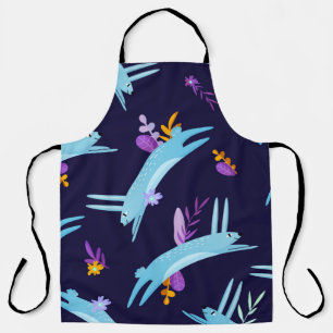 Rabbit bunny seamless pattern in cartoon style. Fu Apron