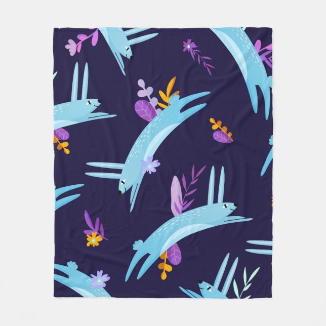 Rabbit bunny seamless pattern in cartoon style. Fu Fleece Blanket (Front)