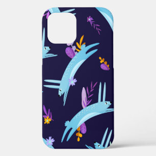 Rabbit bunny seamless pattern in cartoon style. Fu iPhone 12 Case
