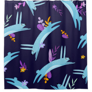 Rabbit bunny seamless pattern in cartoon style. Fu Shower Curtain