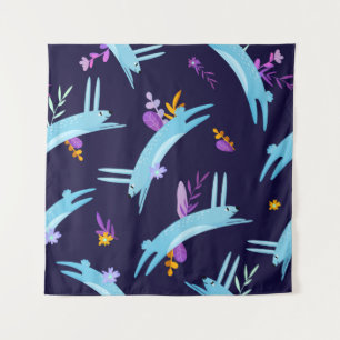 Rabbit bunny seamless pattern in cartoon style. Fu Tapestry