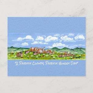 Rabbit Bunny Watching Clouds Fun Watercolor Art  P Postcard