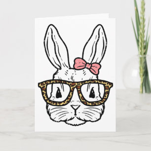 Rabbit Bunny Wearing Leopard Gles Cute Easter Girl Card