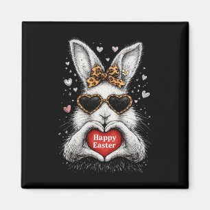 Rabbit Bunny Wearing Leopard Gles Happy Easter Wom Magnet