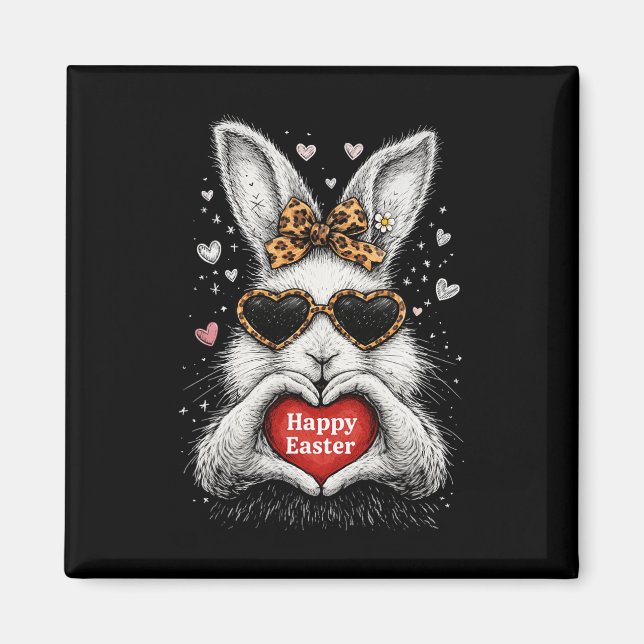 Rabbit Bunny Wearing Leopard Gles Happy Easter Wom Magnet (Front)