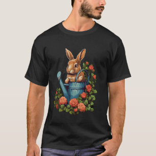 Rabbit Bunny With A Watering Can And Flowers Garde T-Shirt