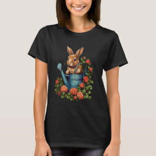 Rabbit Bunny With A Watering Can And Flowers Garde T-Shirt